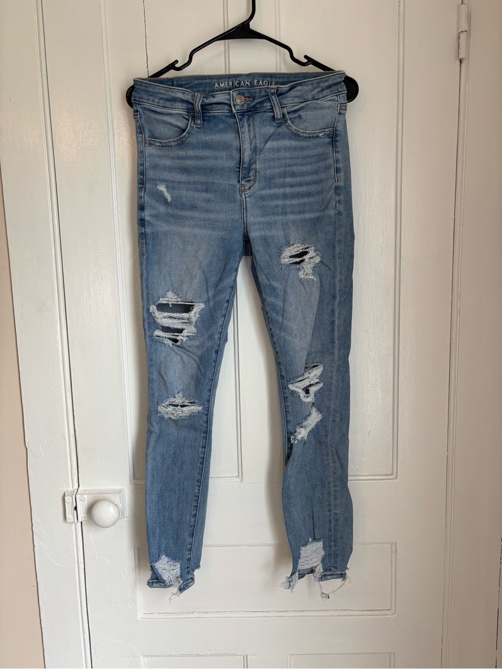 American Eagle Outfitters High Rise Light Blue Ripped jeggings